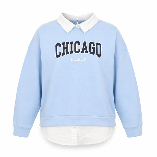 F&F Womens Blue Cotton Pullover Sweatshirt Size 10 Button - Chicago