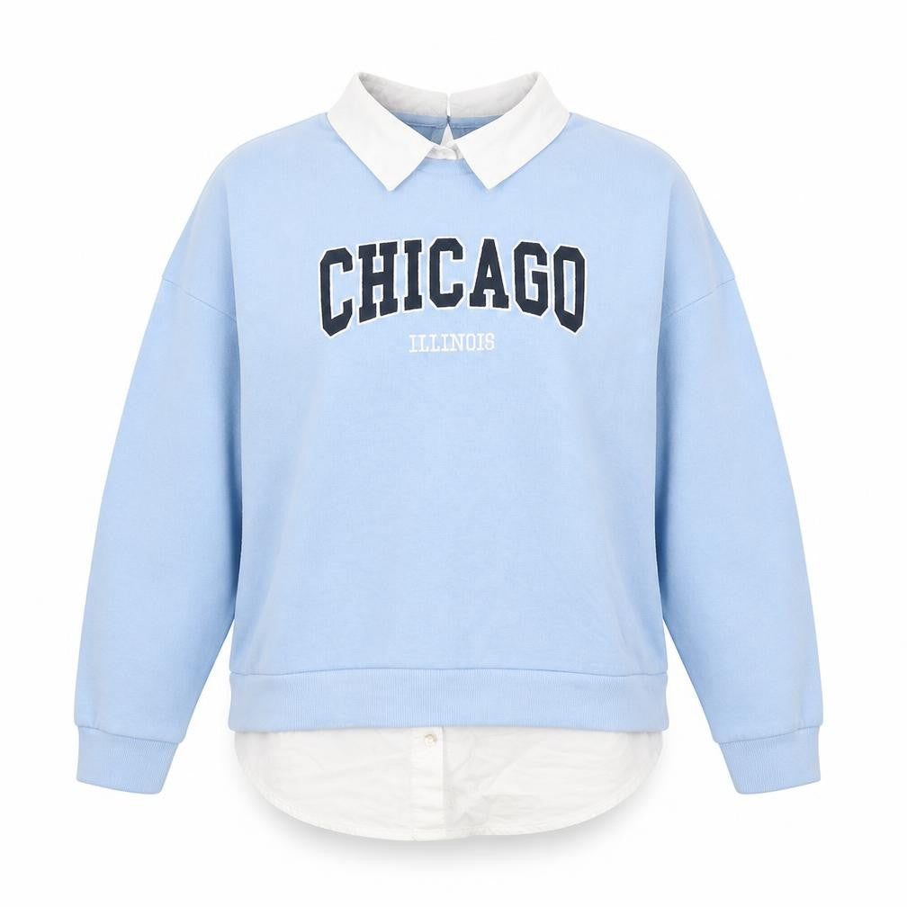 F&F Womens Blue Cotton Pullover Sweatshirt Size 10 Button - Chicago