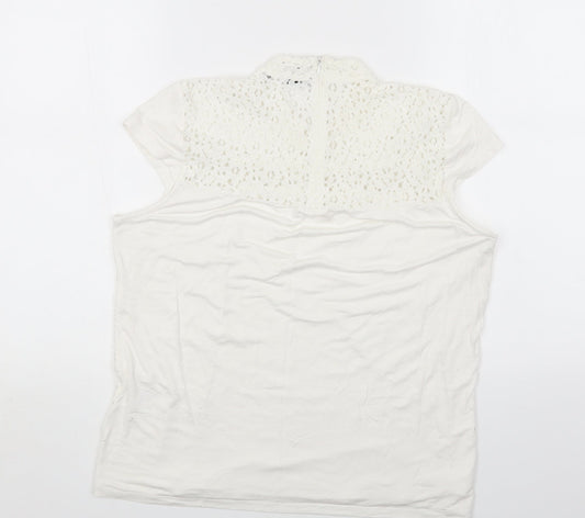 Andrew Marc Womens White Cotton Basic T-Shirt Size L Round Neck