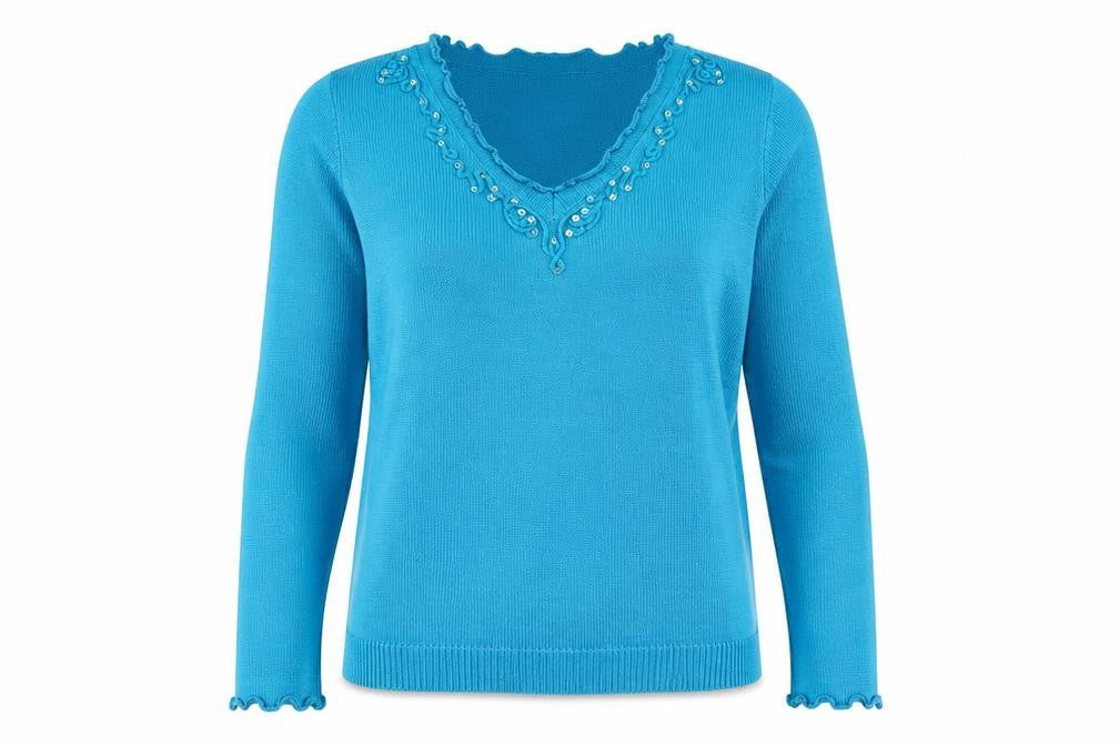 Editions Womens Blue V-Neck Acrylic Pullover Jumper Size 16