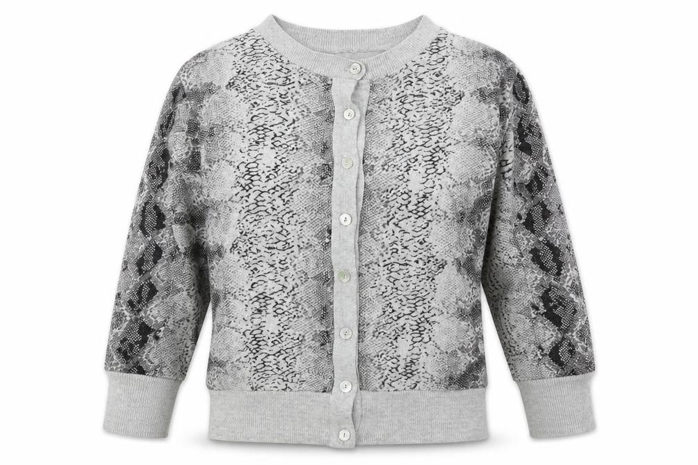 Atmosphere Womens Grey Round Neck Animal Print Cotton Cardigan Jumper Size 8 - Snake Print