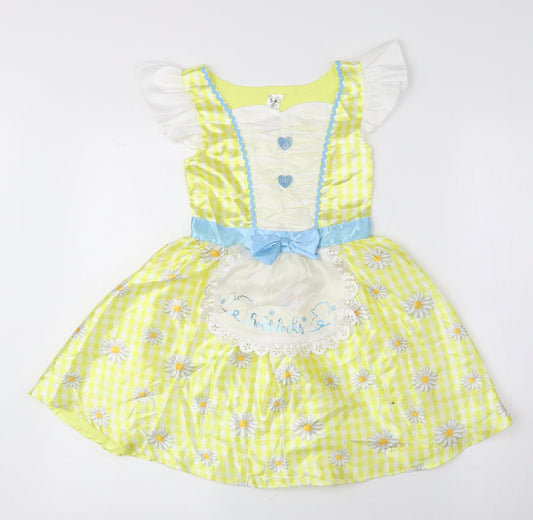George Girls Yellow Floral Polyester Fit & Flare Size 5-6 Years Square Neck Pullover - Goldilocks Fancy Dress