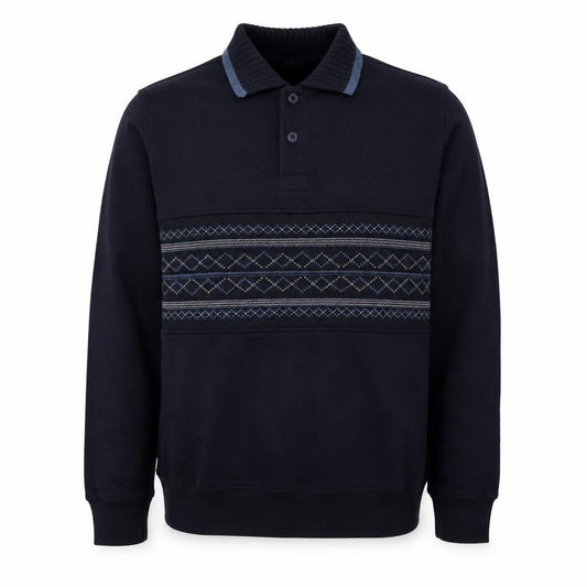 Blue Harbour Mens Blue Geometric Cotton Pullover Sweatshirt Size S