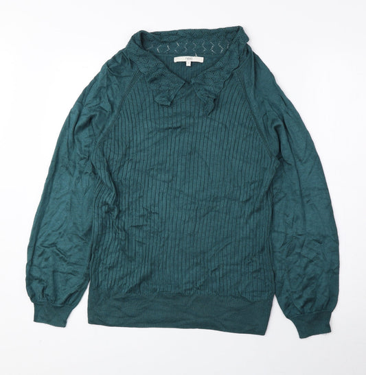 NEXT Womens Green Collared Viscose Pullover Jumper Size 14