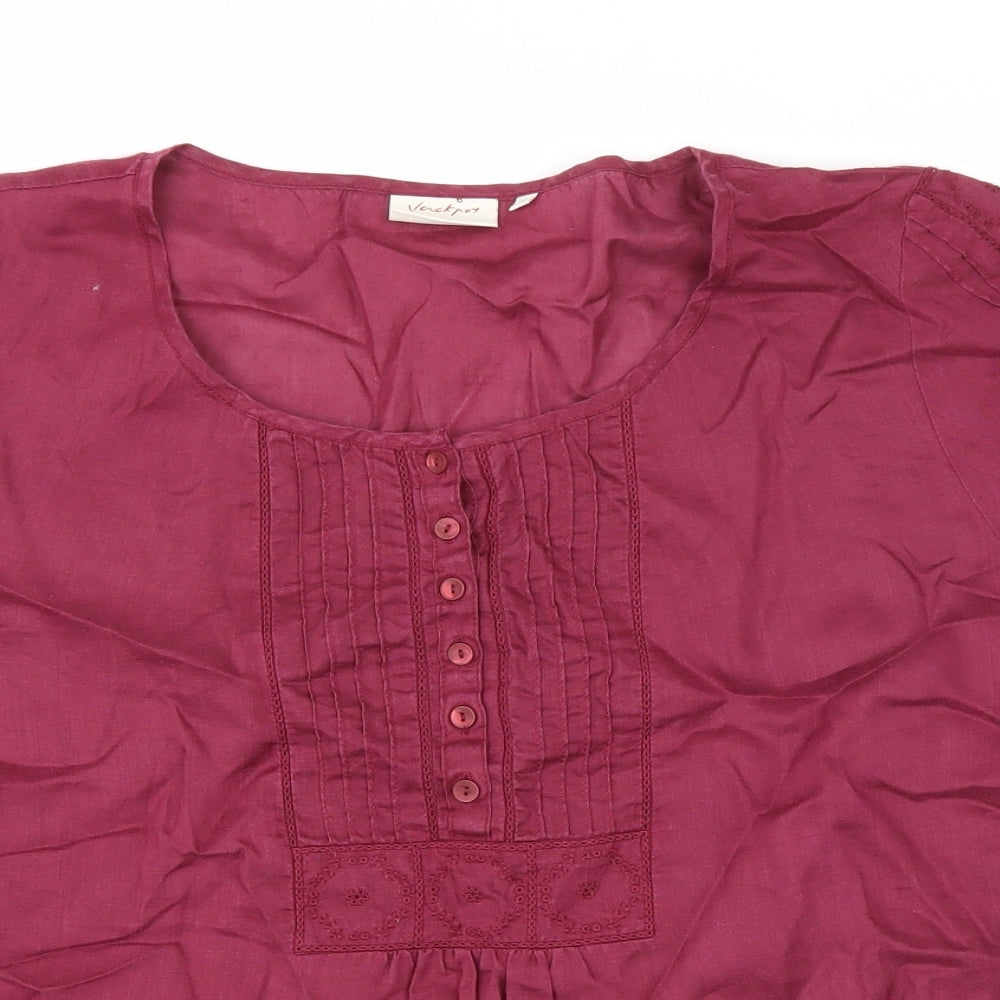 Jackpot Womens Purple Ramie Basic Blouse Size 14 Scoop Neck