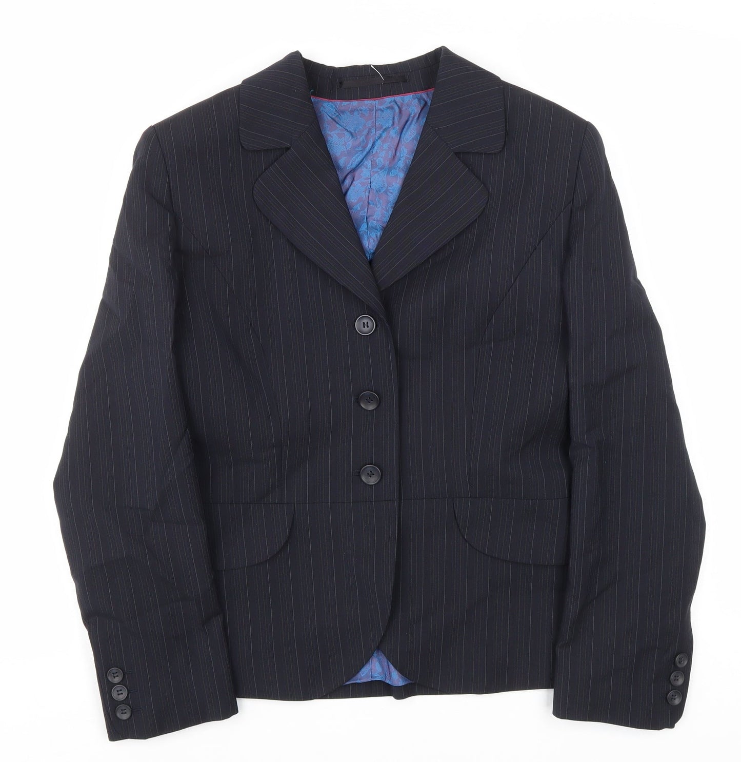 Wardrobes Womens Black Striped Polyester Jacket Blazer Size 8
