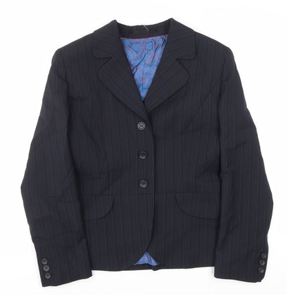 Wardrobes Womens Black Striped Polyester Jacket Blazer Size 8
