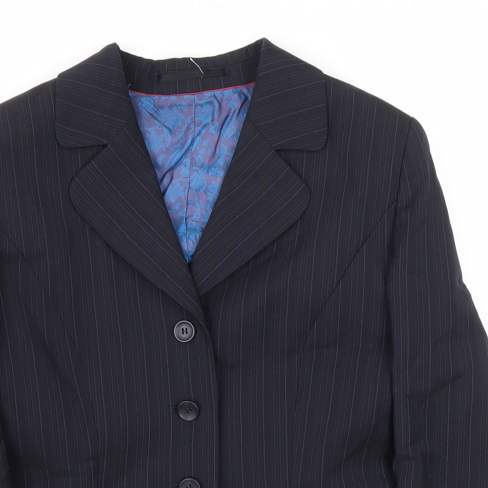 Wardrobes Womens Black Striped Polyester Jacket Blazer Size 8