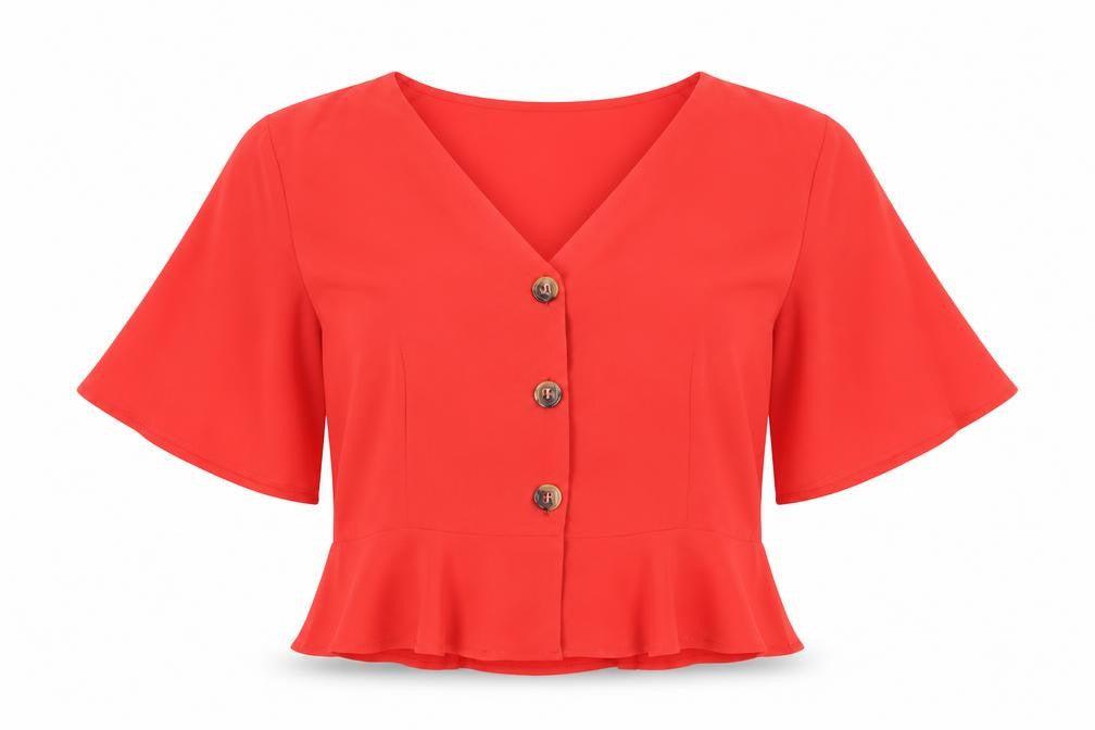 Boohoo Womens Red Polyester Cropped Blouse Size 18 V-Neck