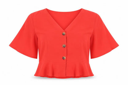Boohoo Womens Red Polyester Cropped Blouse Size 18 V-Neck