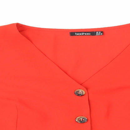 Boohoo Womens Red Polyester Cropped Blouse Size 18 V-Neck