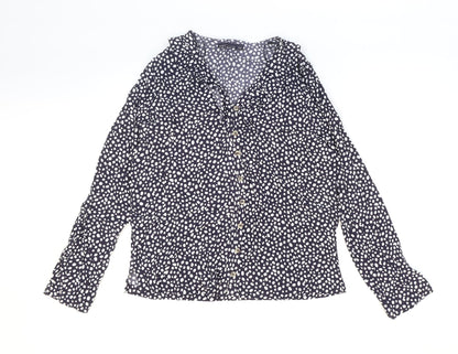 Marks & Spencer Womens Blue Polka Dot Viscose Basic Button-Up Size 8 Collared