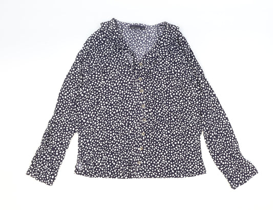 Marks and Spencer Womens Blue Polka Dot Viscose Basic Button-Up Size 8 Collared