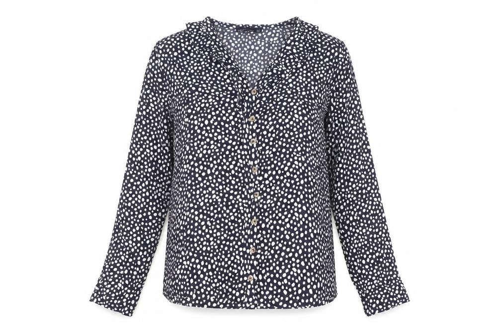 Marks & Spencer Womens Blue Polka Dot Viscose Basic Button-Up Size 8 Collared