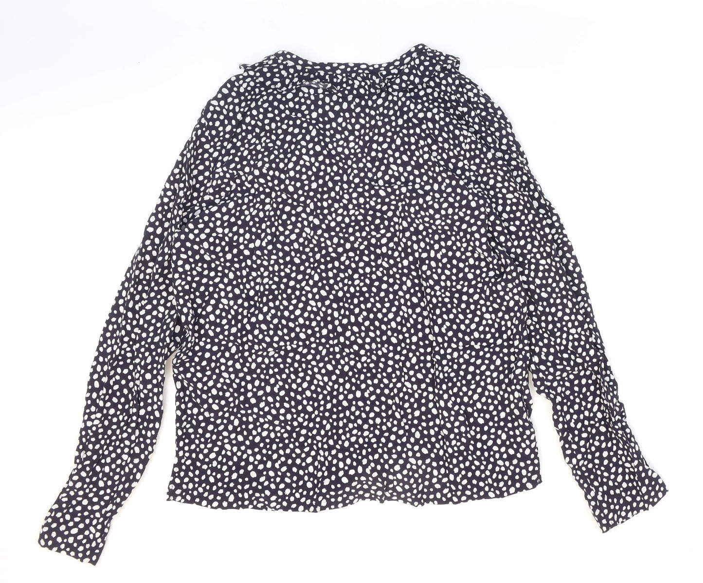 Marks and Spencer Womens Blue Polka Dot Viscose Basic Button-Up Size 8 Collared