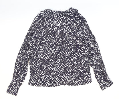Marks & Spencer Womens Blue Polka Dot Viscose Basic Button-Up Size 8 Collared