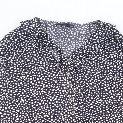 Marks & Spencer Womens Blue Polka Dot Viscose Basic Button-Up Size 8 Collared