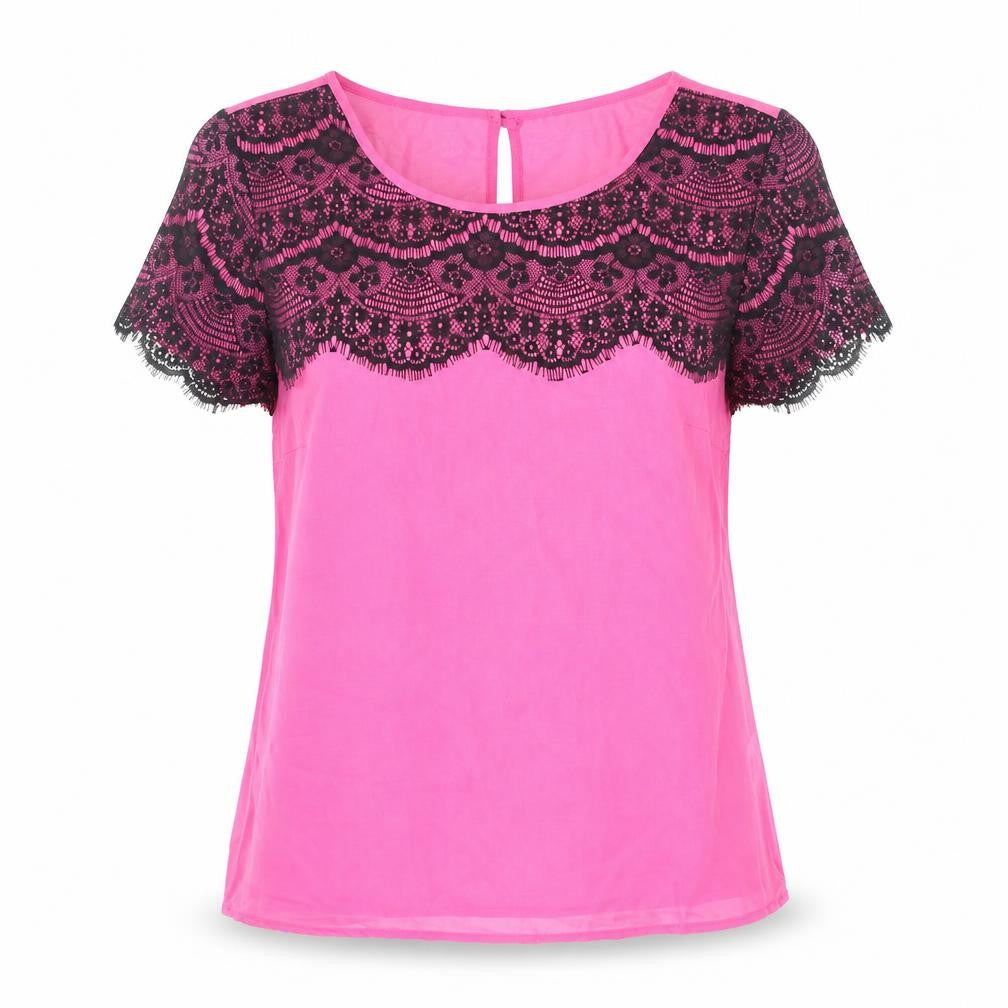Miss Selfridge Womens Pink Polyester Basic Blouse Size 8 Round Neck - Lace