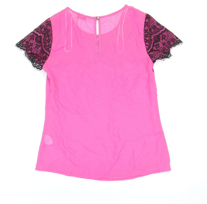 Miss Selfridge Womens Pink Polyester Basic Blouse Size 8 Round Neck - Lace