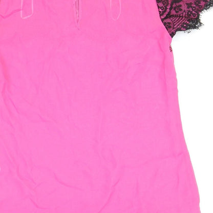 Miss Selfridge Womens Pink Polyester Basic Blouse Size 8 Round Neck - Lace