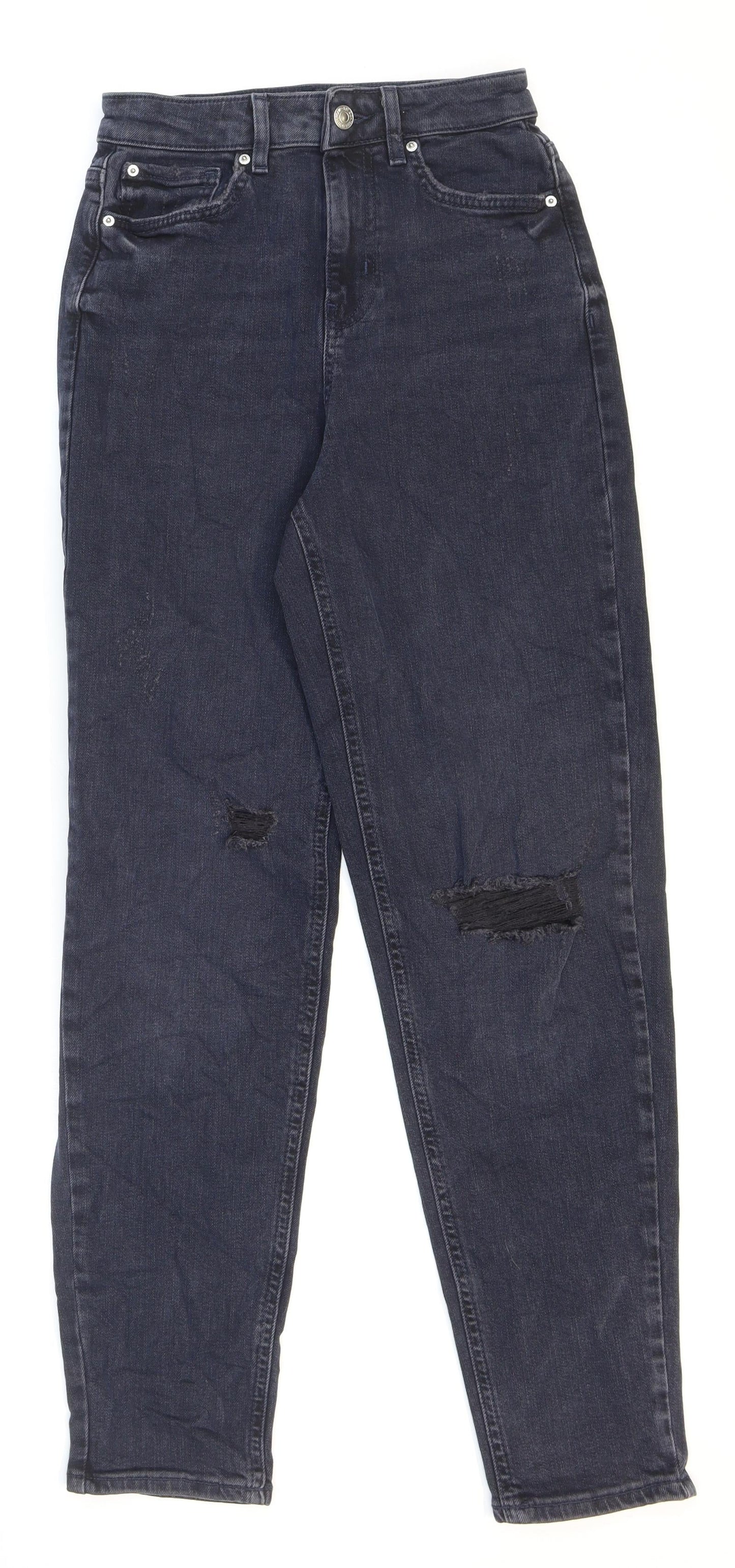 Marks and Spencer Womens Blue Cotton Mom Jeans Size 6 L28 in Regular Zip