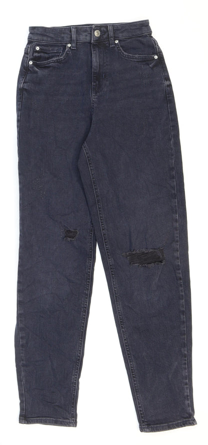 Marks & Spencer Womens Blue Cotton Mom Jeans Size 6 L28 in Regular Zip