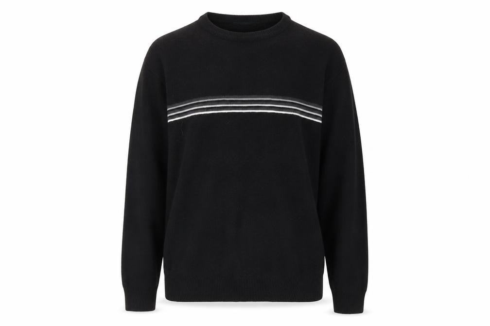 Ben Smith Womens Black Round Neck Striped Polyester Pullover Jumper Size L