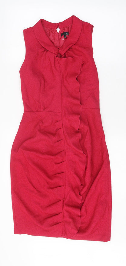 Next Womens Pink Polyester Bodycon Size 8 V-Neck Button - Slit