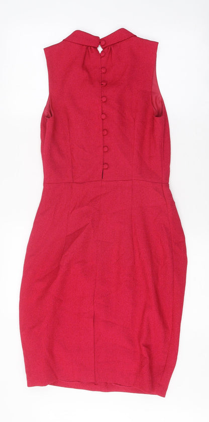 Next Womens Pink Polyester Bodycon Size 8 V-Neck Button - Slit