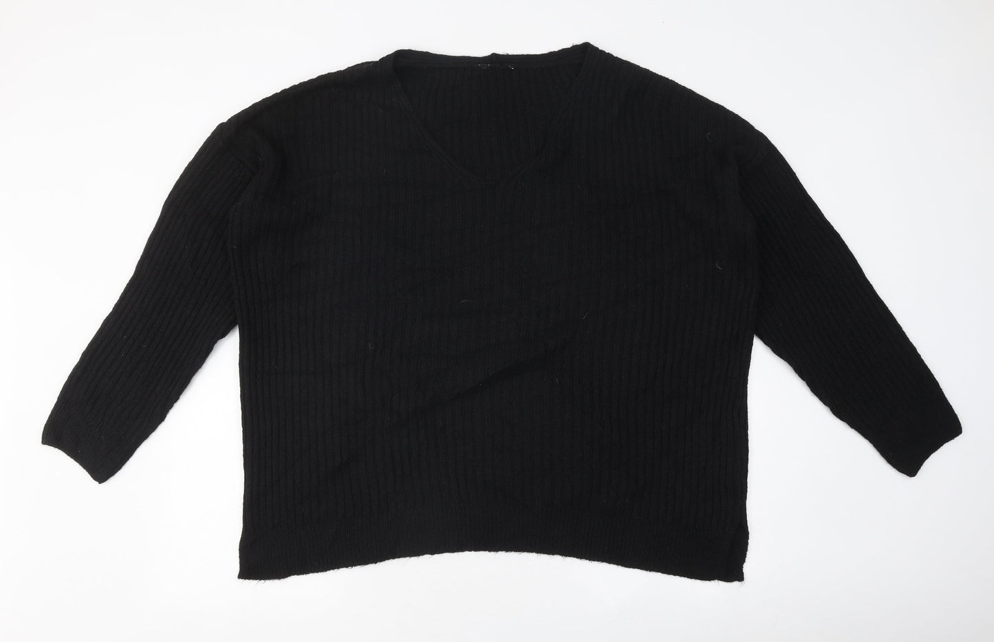New Look Womens Black V-Neck Polyester Pullover Jumper Size L - Ribbed