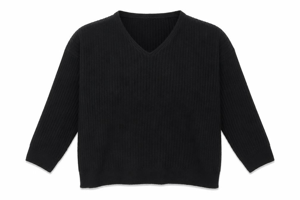 New Look Womens Black V-Neck Polyester Pullover Jumper Size L - Ribbed