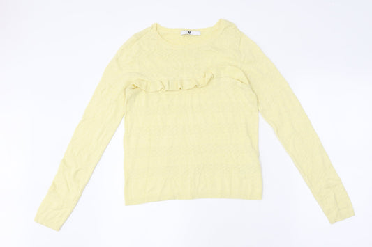 Very Womens Yellow Polyester Basic T-Shirt Size 10 Round Neck