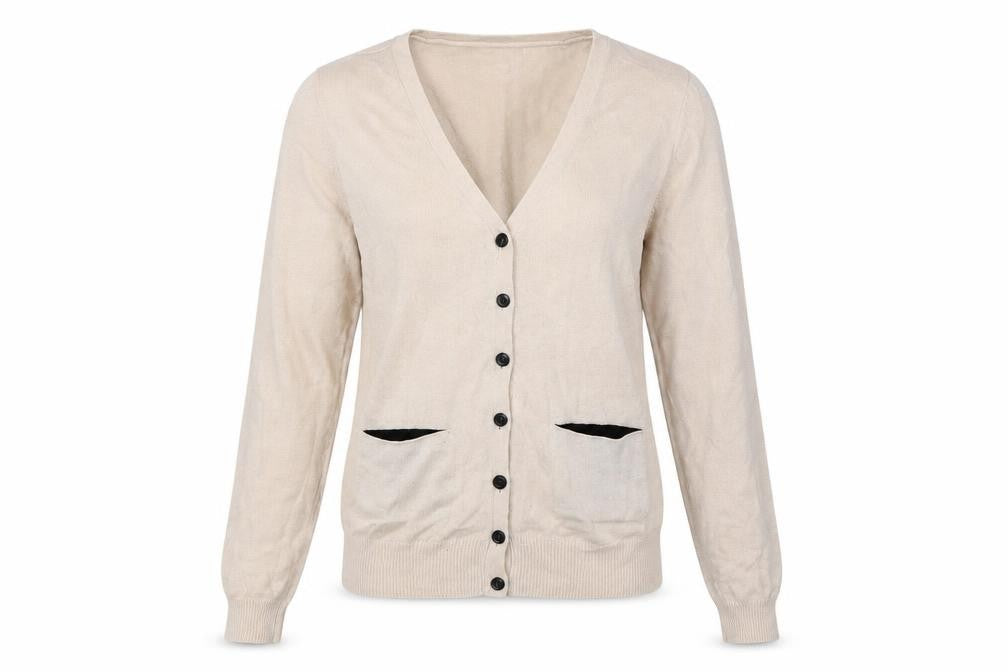 Devided Womens Beige V-Neck Polyester Cardigan Jumper Size 4