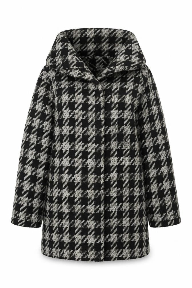 New Look Womens Black Herringbone Overcoat Coat Size 8 Snap