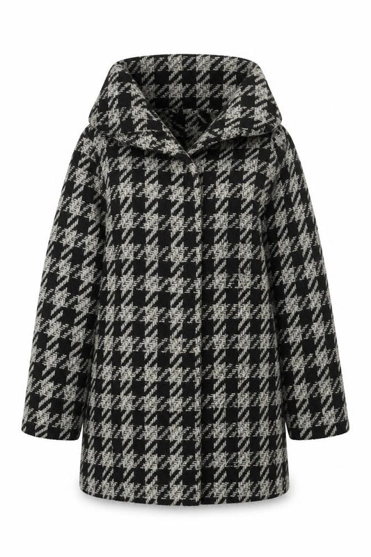 New Look Womens Black Herringbone Overcoat Coat Size 8 Snap
