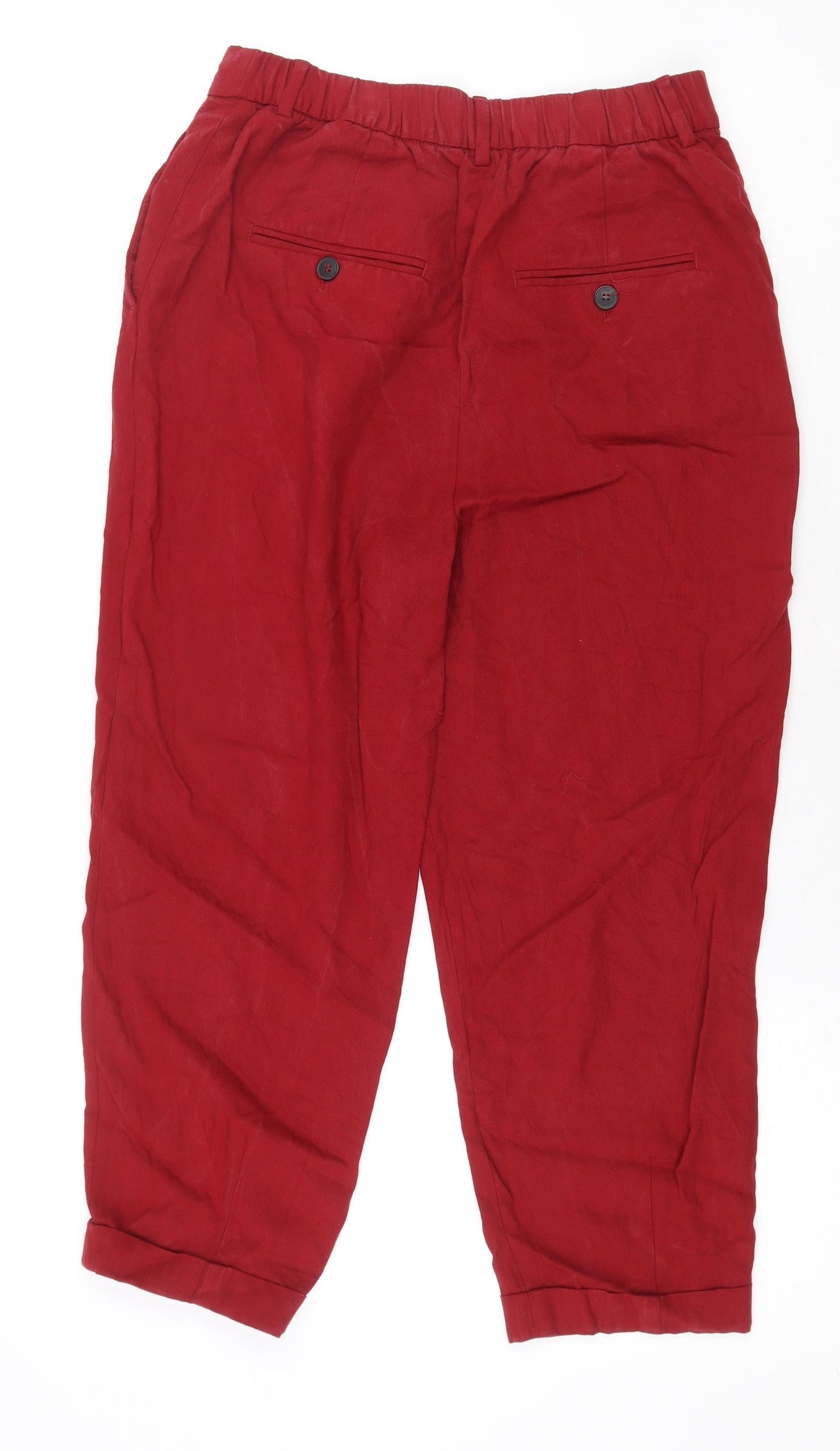 Zara Womens Red Lyocell Trousers Size XS L21 in Regular Zip