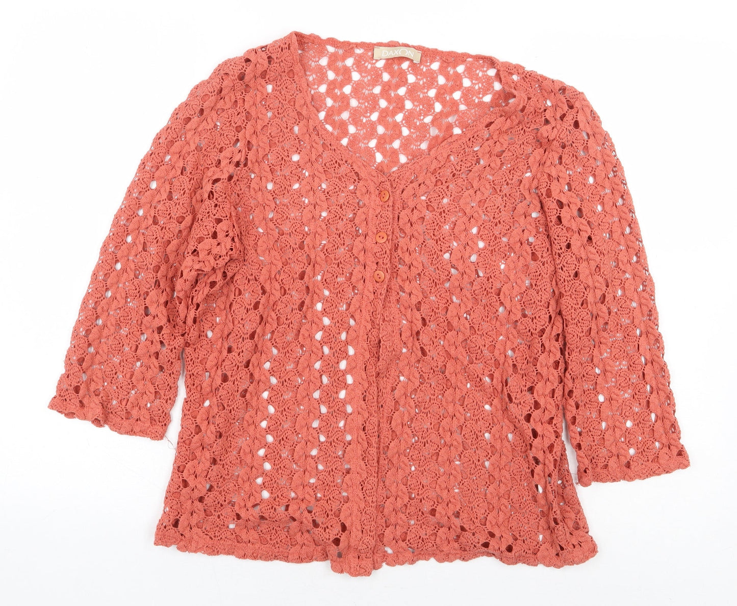 Daxon Womens Orange Polyester Basic Button-Up Size 10 V-Neck