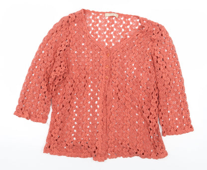 Daxon Womens Orange Polyester Basic Button-Up Size 10 V-Neck