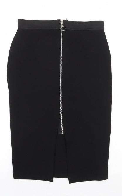 Preloved Select Womens Black Polyester Straight & Pencil Skirt Size 6 Zip - Front Slit - Front