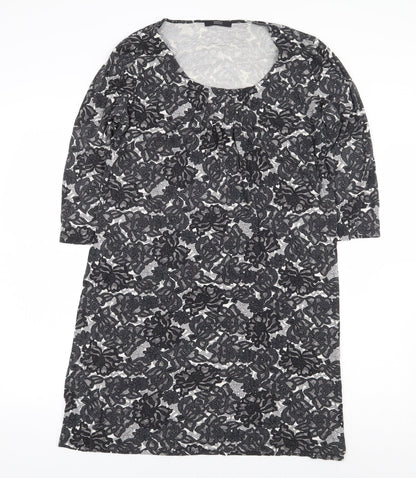 Marks & Spencer Womens Black Floral Viscose A-Line Size 14 Round Neck Pullover