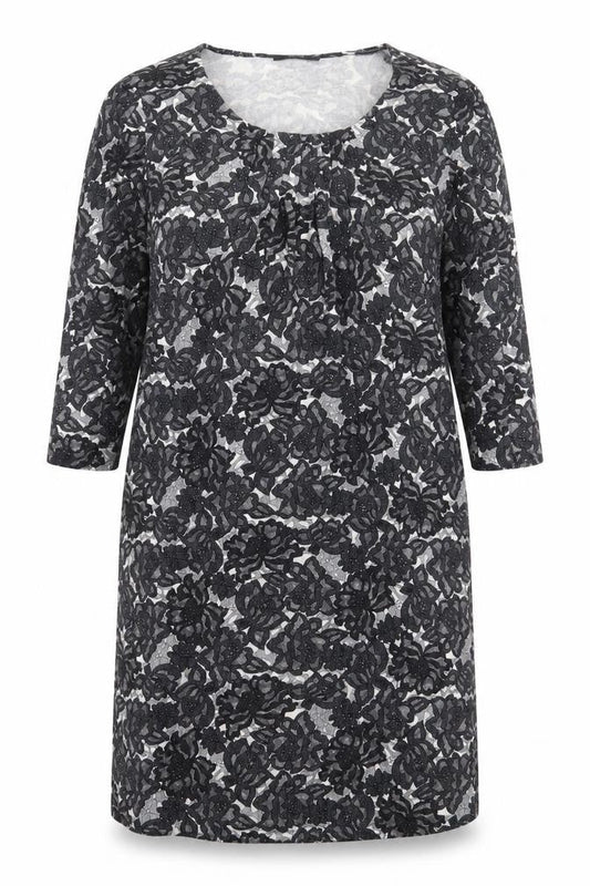 Marks & Spencer Womens Black Floral Viscose A-Line Size 14 Round Neck Pullover