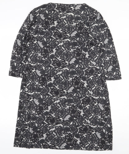 Marks & Spencer Womens Black Floral Viscose A-Line Size 14 Round Neck Pullover