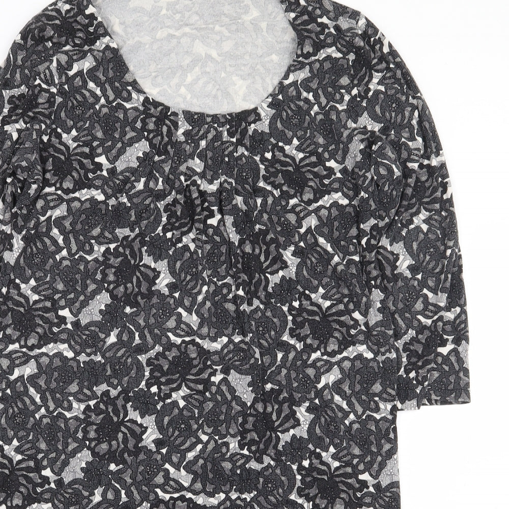 Marks and Spencer Womens Black Floral Viscose A-Line Size 14 Round Neck Pullover