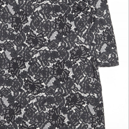 Marks & Spencer Womens Black Floral Viscose A-Line Size 14 Round Neck Pullover