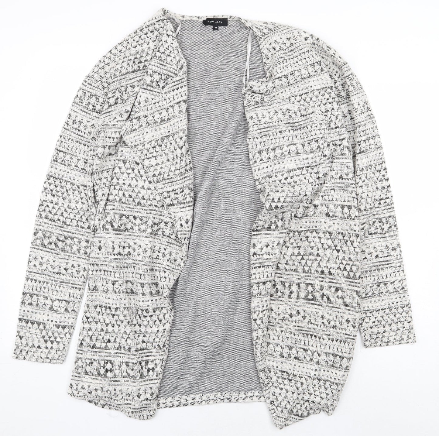 New Look Womens Grey Round Neck Geometric Polyester Cardigan Jumper Size 10