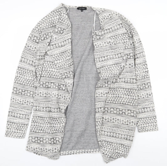 New Look Womens Grey Round Neck Geometric Polyester Cardigan Jumper Size 10