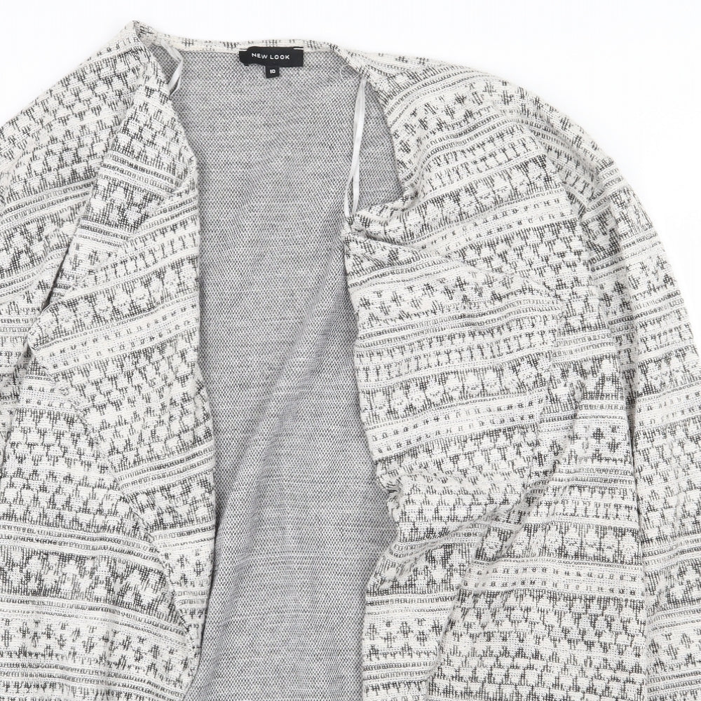 New Look Womens Grey Round Neck Geometric Polyester Cardigan Jumper Size 10