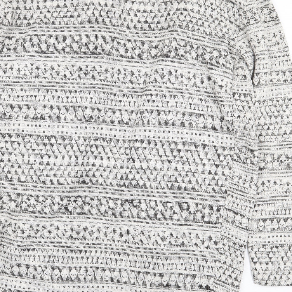 New Look Womens Grey Round Neck Geometric Polyester Cardigan Jumper Size 10