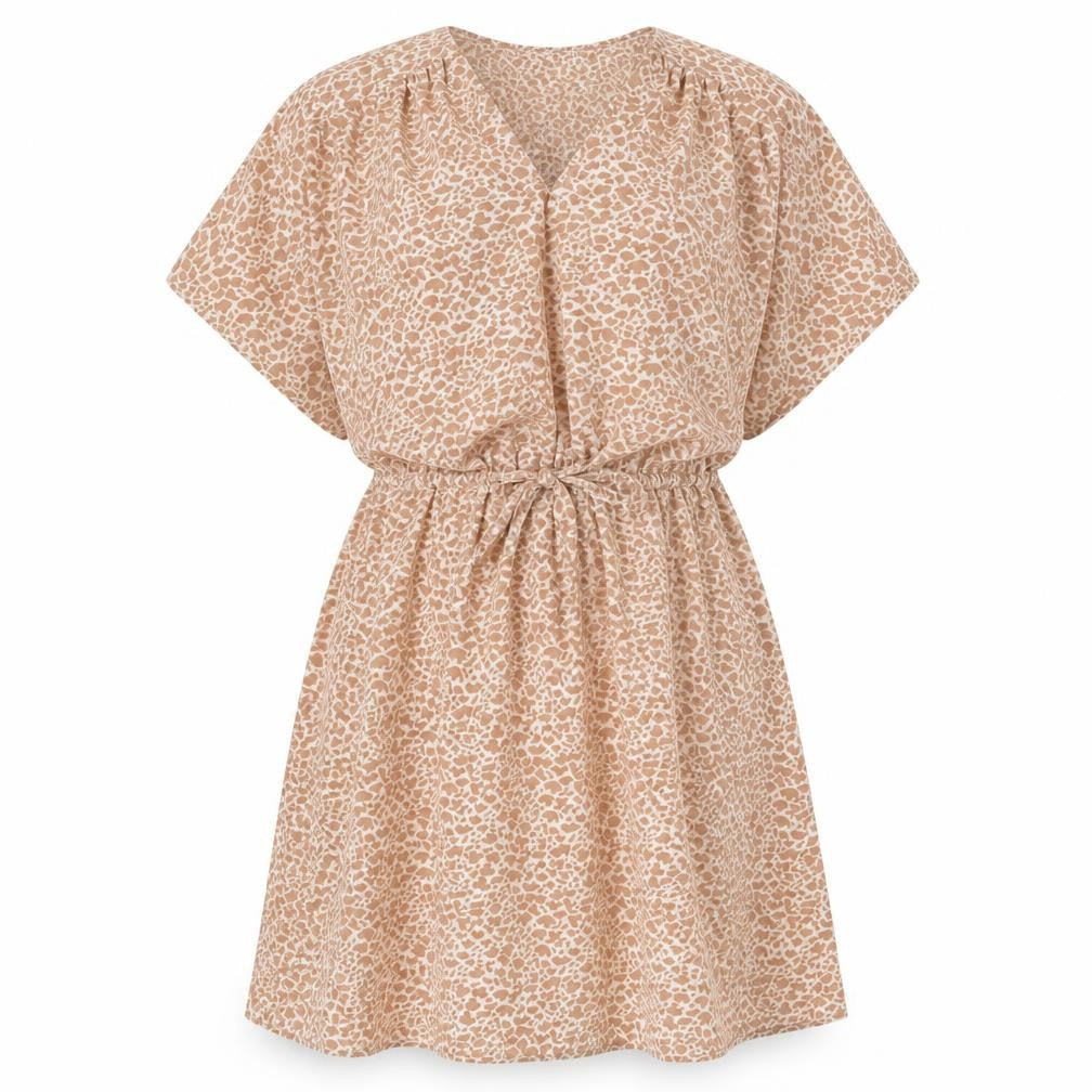 Mango Suit Womens Pink Animal Print Polyester Skater Dress Size M V-Neck Drawstring - Elasticated Waist
