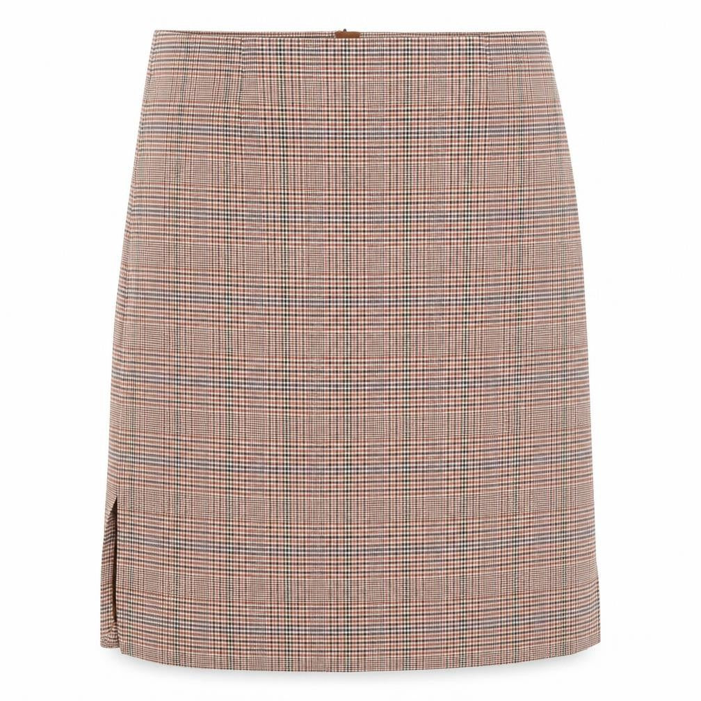 Marks & Spencer Womens Brown Plaid Viscose A-Line Skirt Size 18 Zip